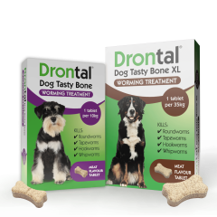 Drontal Dog all sizes with product